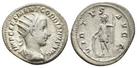 IMPERIO ROMANO. GORDIANO III. Roma. Antoniniano (Post. 238). A/ Busto radiado, drapeado y acorazado a der.; IMP CAES M ANT GORDIANVS AVG. R/ Virtus a ...