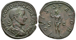 IMPERIO ROMANO. GORDIANO III. Roma. Sestercio (241-244). A/ Busto laureado, drapeado y acorazado a der.; IMP GORDIANVS PIVS FEL AVG. R/ Júpiter mirand...