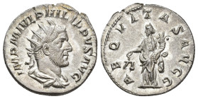 IMPERIO ROMANO. FILIPO I. Roma. Antoniniano (244-247). A/ Busto radiado, drapeado y acorazado a der.; IMP M IVL PHILIPPVS AVG. R/ Aequitas a izq. con ...