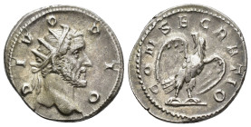 IMPERIO ROMANO. TRAJANO DECIO. (Divo Pío). Mediolanum. Antoniniano (250-251). A/ Cabeza de Antonino Pío radiada a der.; DIVO PIO. R/ Águila con alas a...