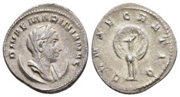 IMPERIO ROMANO. MARINIANA. Roma. Antoniniano (256-257). A/ Busto velado y drapeado sobre creciente a der.; DIVAE MARINIANAE. R/ Pavo real con cola des...