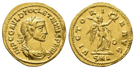 IMPERIO ROMANO. DIOCLECIANO. Antioquía. Áureo (284-294). A/ Busto laureado, drapeado y acorazado a der.; IMP C C VAL DIOCLETIANVS P F AVG. R/ Victoria...