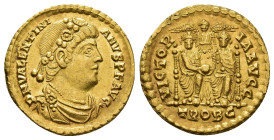 IMPERIO ROMANO. VALENTINIANO I. Treveris. Sólido (367-375). A/ Busto diademado de rosetas, drapeado y acorazado a der.; D N VALENTINIANVS P F AVG. R/ ...