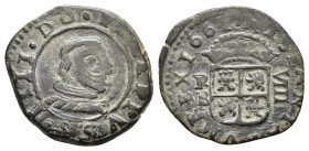 FELIPE IV. 8 maravedís. 1661. Burgos. R. CU 2,74 g. 19,8 mm. AC-302. MBC-/MBC. Escasa.