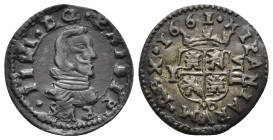 FELIPE IV. 8 maravedís. 1661. Madrid. Y. HISPANIARVM. CU 2,12 g. 19,8 mm. AC-no. MBC/MBC+.