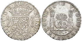 FELIPE V. 8 reales. 1739. México. MF. AR 26,47 g. 38,8 mm. VI-1147; AC-1453. Dos rayitas en anv. y rayitas en rev. MBC+. 

Lote no sujeto a tasas de...
