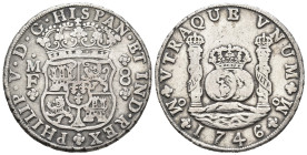 FELIPE V. 8 reales. 1746. México. MF. AR 26,6 g. 38,6 mm. VI-1154; AC-1470. MBC/MBC-. 

Lote no sujeto a tasas de exportación.