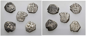 FERNANDO VI. Lote de 5 piezas de 2 reales macuquinos. Potosí. Varias fechas. BC+/MBC-.