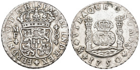 FERNANDO VI. 8 reales. 1750. México. MF. AR 27,01 g. 38 mm. VI-358; AC-474. Golpecito en anv. y pequeños vanos. MBC.