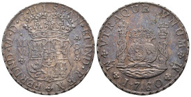 FERNANDO VI. 8 reales. 1760. México. MM. AR 27 g. 38,2 mm. VI-371; AC-497. Erosión en rev. Pátina. MBC+.