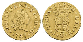 FERNANDO VI. 1/2 escudo. 1747. Madrid. JB. AU 1,73 g. 13,8 mm. VI-403; AC-548. MBC-.