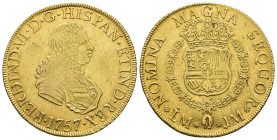 FERNANDO VI. 8 escudos. 1757. Lima. JM. AU 26,96 g. 36,5 mm. VI-589; AC-772. Ligera acuñación floja. MBC. 

Lote no sujeto a tasas de exportación....