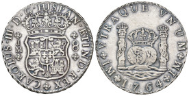 CARLOS III. 8 reales. 1764. Lima. JM. Punto sobre las L de ambas marcas de ceca. AR 26,69 g. 39,3 mm. VI-875; AC-1024. Ligera pátina. MBC+. 

Lote n...