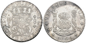 CARLOS III. 8 reales. 1764. México. MF. AR 26,79 g. 38,6 mm. VI-922; AC-1087. Oxidaciones limpiadas en rev. MBC+. 

Lote no sujeto a tasas de export...