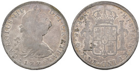 CARLOS III. 8 reales. 1772. México. MF. Ceca y ensayador invertidos. AR 26,56 g. 40,3 mm. VI-931; AC-1104. BC+. Escasa.

Lote no sujeto a tasas de e...