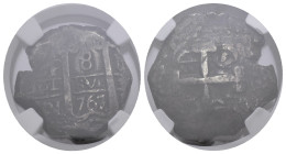 CARLOS III. 8 reales. 1767. Potosí. V-Y. AR. VI-964; AC-1143. Encapsulada por NGC-XF details. Cospel abierto. MBC.