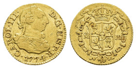 CARLOS III. 1/2 escudo. 1774. Madrid. PJ. AU 1,76 g. 13,8 mm. VI-1055; AC-1260. Rayita. MBC/MBC+.
