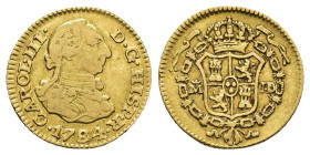 CARLOS III. 1/2 escudo. 1784. Madrid. JD. AU 1,75 g. 14 mm. VI-1063; AC-1277. Golpecito en anv. MBC.