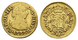 CARLOS III. 1/2 escudo. 1777. Sevilla. CF. AU 1,78 g. 14,5 mm. VI-1086; AC-1307. MBC. Escasa.