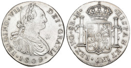 FERNANDO VII. 8 reales. 1809. Nueva Guatemala. M. AR 26,98 g. 39,4 mm. VI-1019; AC-1221. MBC/MBC+. 

Lote no sujeto a tasas de exportación.