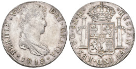 FERNANDO VII. 8 reales. 1819. Nueva Guatemala. M. AR 27 g. 37,4 mm. VI-1031; AC-1234. Golpecitos en gráfilas y pequeñas marcas. MBC+/EBC. 

Lote no ...