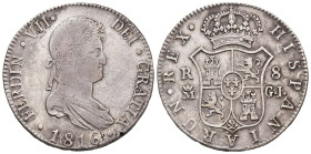 FERNANDO VII. 8 reales. 1816. Madrid. GJ. Ley. HISPANIARUN. AR 26,6 g. 38,9 mm. VI-1068; AC-1271. Pequeñas marcas. MBC/MBC+. Muy rara.

Ex subasta J...