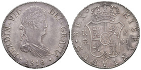 FERNANDO VII. 8 reales. 1818. Madrid. GJ. AR 26,76 g. 38,5 mm. VI-1070; AC-1273. Ligera pátina. EBC-. 

Lote no sujeto a tasas de exportación.