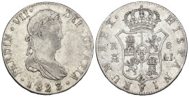FERNANDO VII. 8 reales. 1823/18. Madrid. AJ. AR 26,7 g. 38,9 mm. VI-1071 var.; AC-1275. MBC-/MBC. Rara.

Ex subasta Jesús Vico (3-X-2002), lote 680....