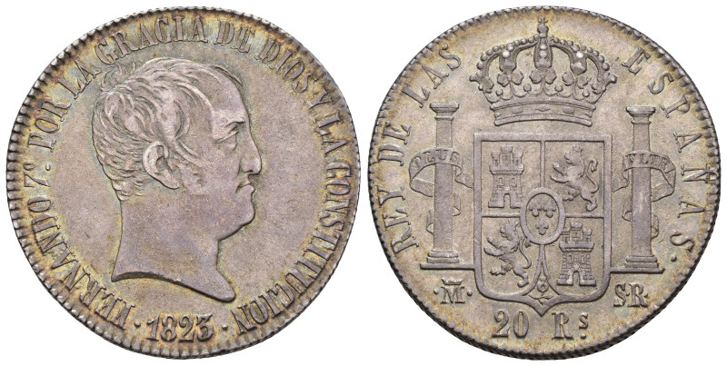 FERNANDO VII. 20 reales. 1823. Madrid. SR. AR 27,1 g. 37,8 mm. VI-1077; AC-1283....