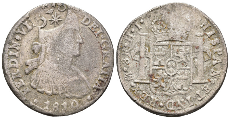 FERNANDO VII. Resello de Morelos en anv. sobre 8 reales 1810. México. HJ. Fundid...