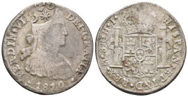 FERNANDO VII. Resello de Morelos en anv. sobre 8 reales 1810. México. HJ. Fundida. AR 23 g. 40 mm. La moneda BC+ y el resello MBC. Escasa.

Ex subas...