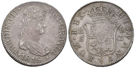 FERNANDO VII. 8 reales. 1816. Sevilla. CJ. AR 27,02 g. 39 mm. VI-1168; AC-1417. Defectos de acuñación y oxidaciones. MBC+. 

Lote no sujeto a tasas ...