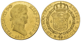 FERNANDO VII. 4 escudos. 1820. Madrid. GJ. AU 13,55 g. 27,8 mm. VI-1425; AC-1716. B. O. EBC+.