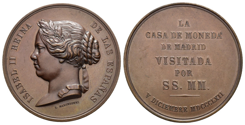 ISABEL II. Medalla. 1862. Visita a la Casa de Moneda de Madrid. AE 53,6 g. 50,1 ...