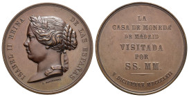 ISABEL II. Medalla. 1862. Visita a la Casa de Moneda de Madrid. AE 53,6 g. 50,1 mm. Vives-439 var. metal y tamaño. EBC+.