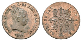 ISABEL II. Maravedí. 1842. Segovia. CU 1,3 g. 14,6 mm. VI-4; AC-35. R.B.O. EBC+.