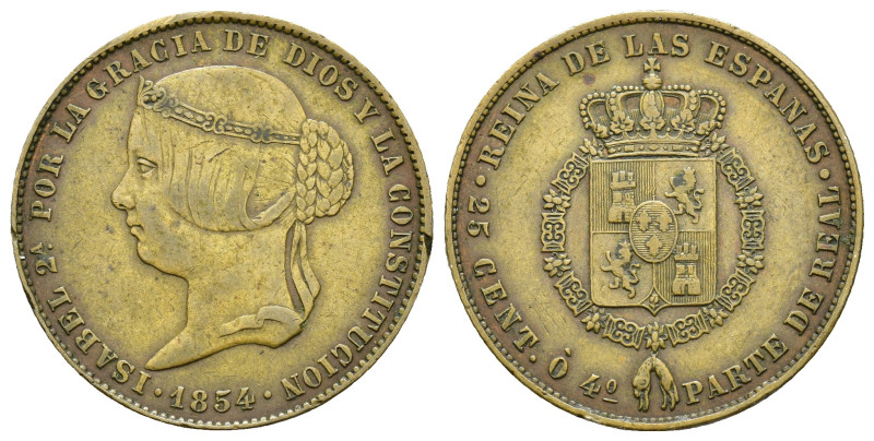 ISABEL II. 25 céntimos de real. 1854. Prueba de Martínez Pescador. CU 9,89 g. 26...