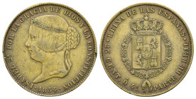 ISABEL II. 25 céntimos de real. 1854. Prueba de Martínez Pescador. CU 9,89 g. 26,4 mm. VI-p. 439; AC-184. Pequeñas marcas. MBC. Rara.