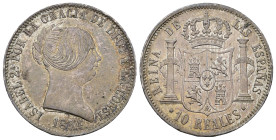 ISABEL II. 10 reales. 1854. Barcelona. AR 13 g. 29,7 mm. VI-439; AC-509. Ligera pátina. EBC+/SC. 

Lote no sujeto a tasas de exportación.