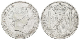 ISABEL II. 10 reales. 1861. Barcelona. AR 12,84 g. 29,9 mm. VI-442; AC-516. MBC-/MBC. 

Lote no sujeto a tasas de exportación.