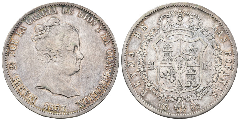 ISABEL II. 20 reales. 1837. Madrid. CR. AR 27 g. 37,2 mm. VI-498; AC-581. Pequeñ...