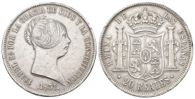ISABEL II. 20 reales. 1851. Madrid. AR 25,99 g. 37,3 mm. VI-508; AC-593. Pequeñas marcas. MBC/MBC+.