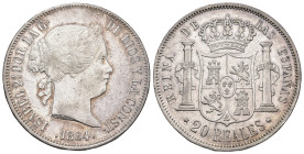ISABEL II. 20 reales. 1864. Madrid. AR 25,75 g. 37,1 mm. VI-520; AC-622. R.B.O. EBC/EBC+. 

Lote no sujeto a tasas de exportación.