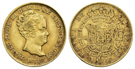 ISABEL II. 80 reales. 1841. Barcelona. PS. AU 6,72 g. 21,2 mm. VI-583; AC-707. MBC+/MBC.