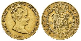 ISABEL II. 80 reales. 1845. Barcelona. PS. AU 6,74 g. 20,9 mm. VI-588; AC-713. Golpecitos. MBC+/MBC.