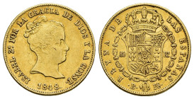 ISABEL II. 80 reales. 1848. Barcelona. PS. AU 6,72 g. 20,9 mm. VI-591; AC-717. Rayita en anv. MBC/MBC+. Rara.