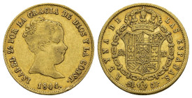 ISABEL II. 80 reales. 1844. Madrid. CL. AU 6,76 g. 21 mm. VI-602; AC-731. MBC-/MBC. Escasa.