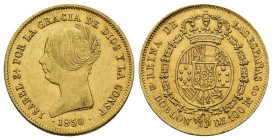 ISABEL II. Doblón de 100 reales. 1850. Madrid. CL. AU 8,21 g. 21,8 mm. VI-626; AC-757. EBC-.