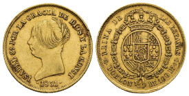 ISABEL II. Doblón de 100 reales. 1851. Madrid. CL. AU 8,17 g. 22 mm. VI-627; AC-758. MBC+. Rara.