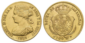 ISABEL II. 100 reales. 1859. Barcelona. AU 8,34 g. 22 mm. VI-635; AC-770. MBC+.